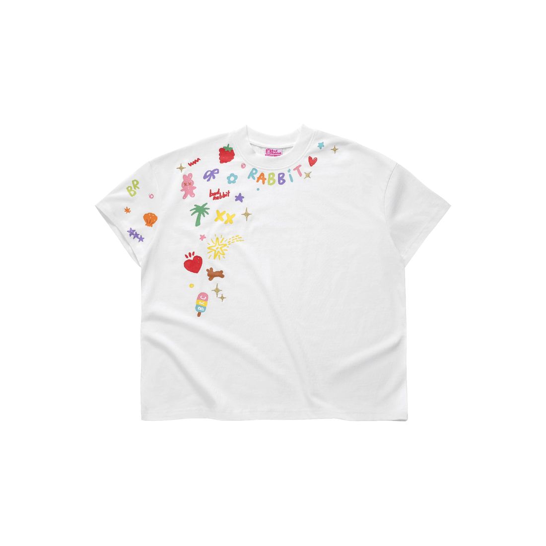 Summer Sticker Rabbit Boxy Tee von Bad Rabbit, White, Bild 1